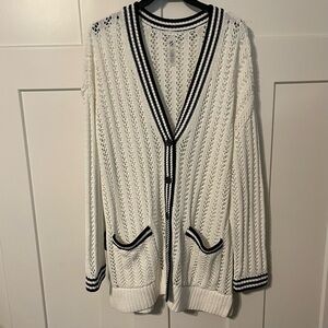 Lou & Grey White with blue stripes Knit Cardigan